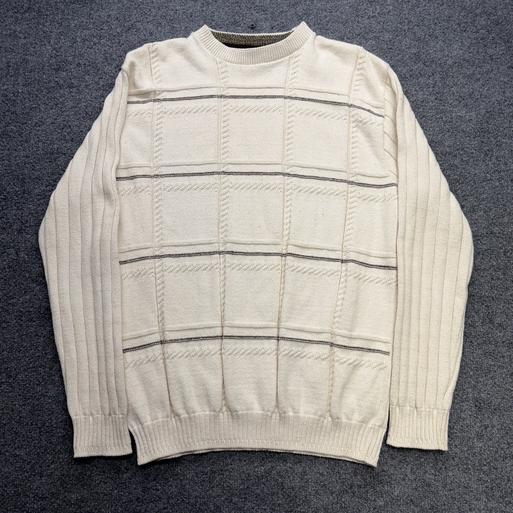 Vintage Haggar Men's Sweater Size XL Cream Knit 90s Work Stripes